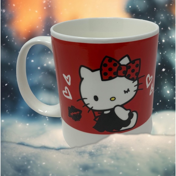 Hello Kitty Red Ceramic Mug Polka Dot Bow Sanrio Coffee Cup - Picture 2 of 4